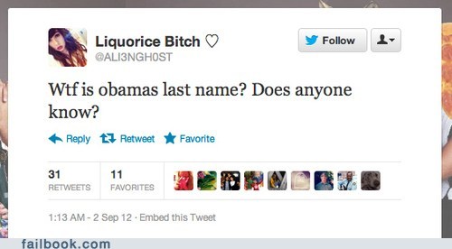 Liquorice Tweets asking Obama's last name