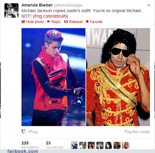 Amanda Bleber posted a picture where Justin bieber copied Michael Jackson