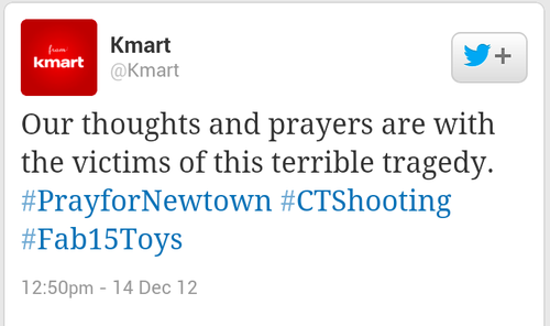 Kmart Tweet their thoughts and payers with the victims Newtown shoorting tragedy