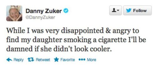 Danny Zuker tweets about finding his daughter smooking a cigarette
