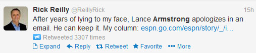 Rick Reilly Tweets about Lance Armstrong interview with Doprah