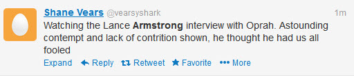 Shane Vears Tweets about Lance Armstrong interview with Doprah