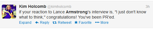 Kim Holcomb Tweets about Lance Armstrong interview with Doprah