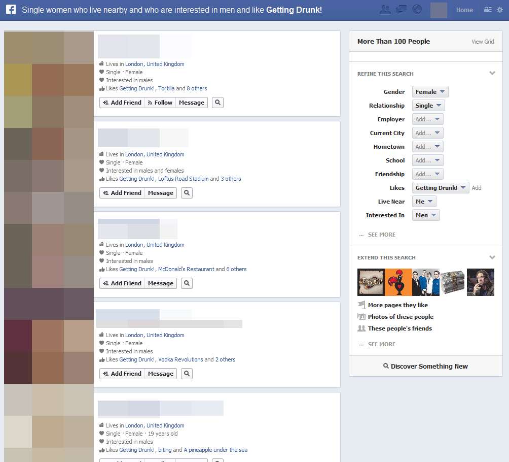Facebook Nearby search result