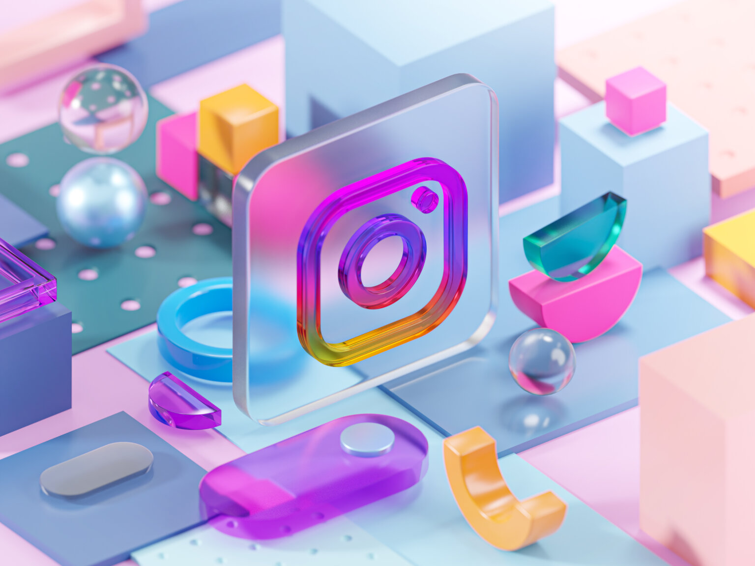 Instagram Glass Geometry Shapes Abstract Composition Art 3D Rendering