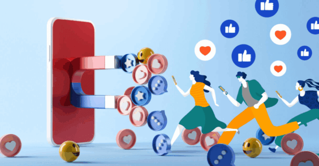 an image showing people flocking to a magnet for an article about how to get people to flock to your brand through parasocial engagement